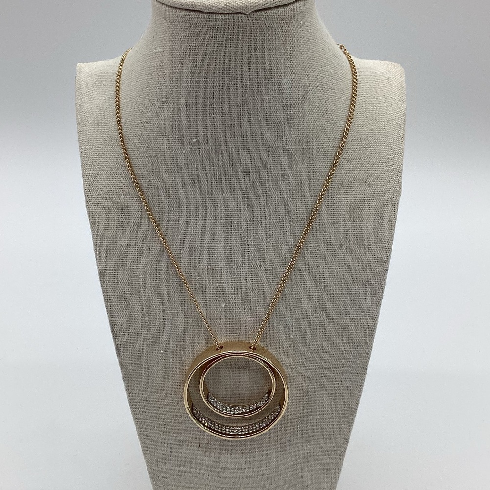 55. Gold Double Circle Necklace w/ Diamond Accents